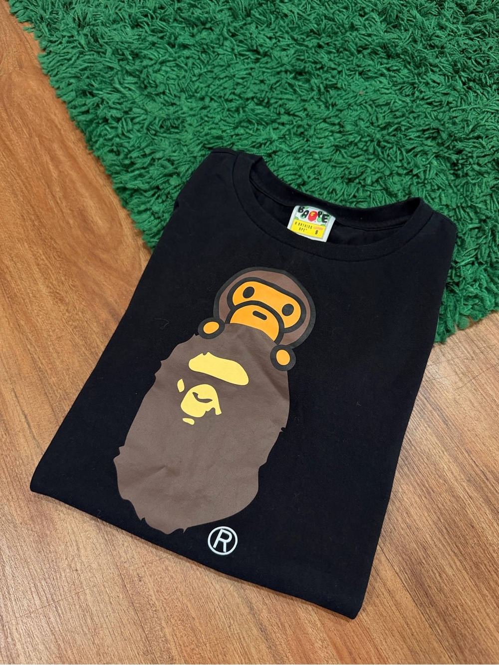 Bape Black Tee with Brown and Yellow Ape Graphic